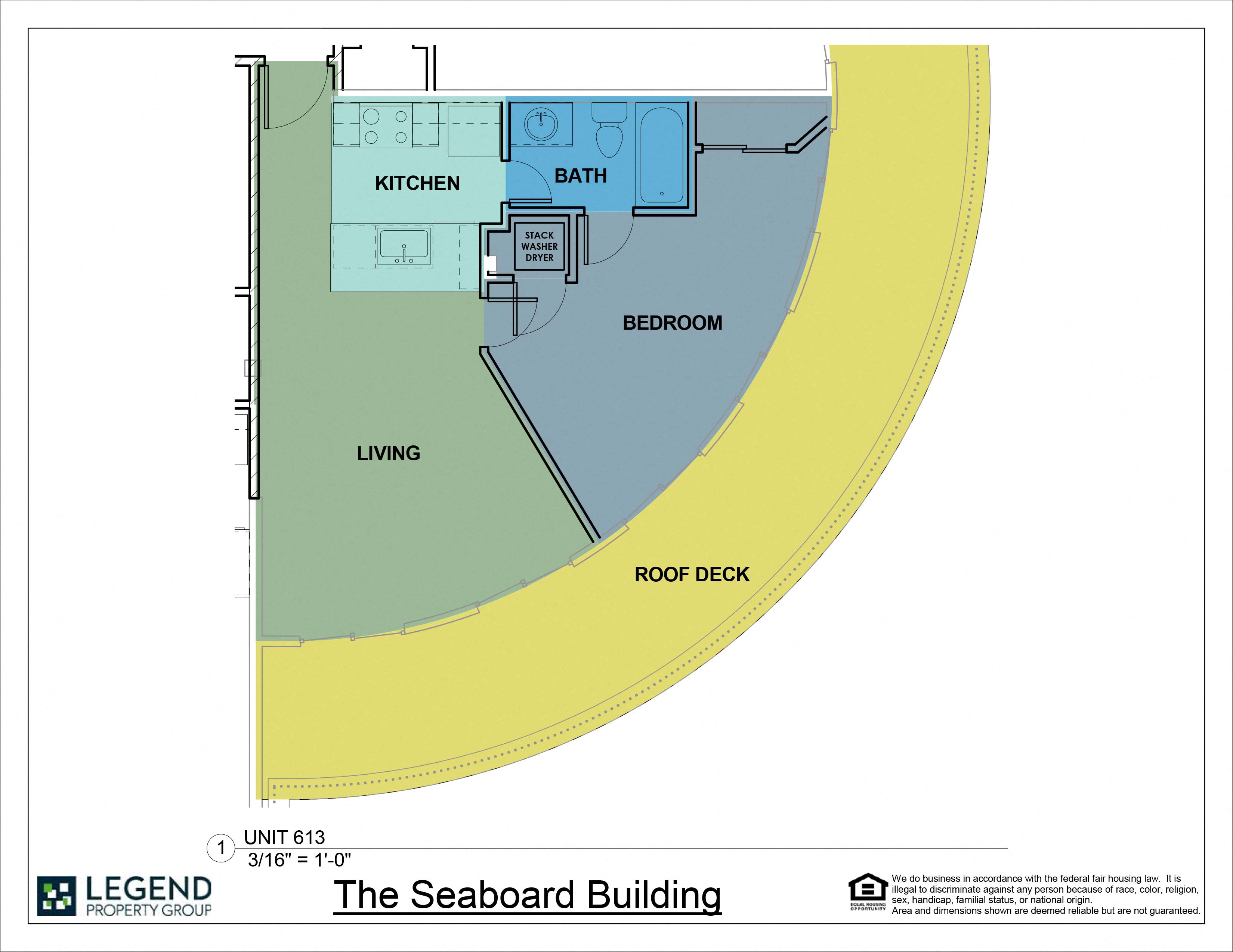 Floor plan for 1 bed, 1 bath, 590 sqft